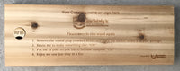 of reverse side of wood plank showing custom engraving available and location of RFID or NFC chip placement if required.