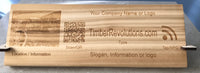 of wood plank 5-1/4 x 15 inches 7/8 inch thick, with custom engraved picture. Plank can have various custom engravings done, showing QR code and NFC  with locations for custom information.