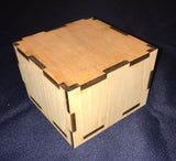 cube shaped laser cut wooded gift box.